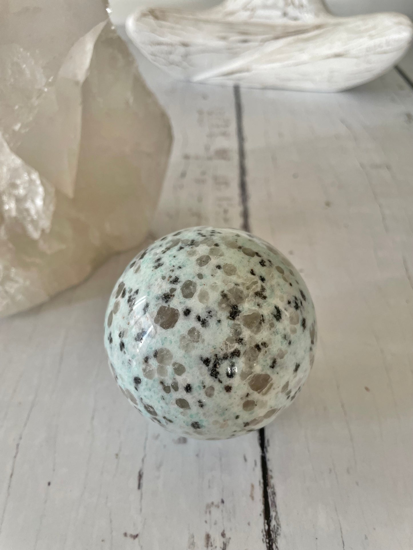 Kiwi Jasper Sphere Includes Wooden Holder