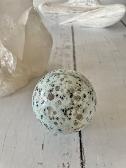 Kiwi Jasper Sphere Includes Wooden Holder