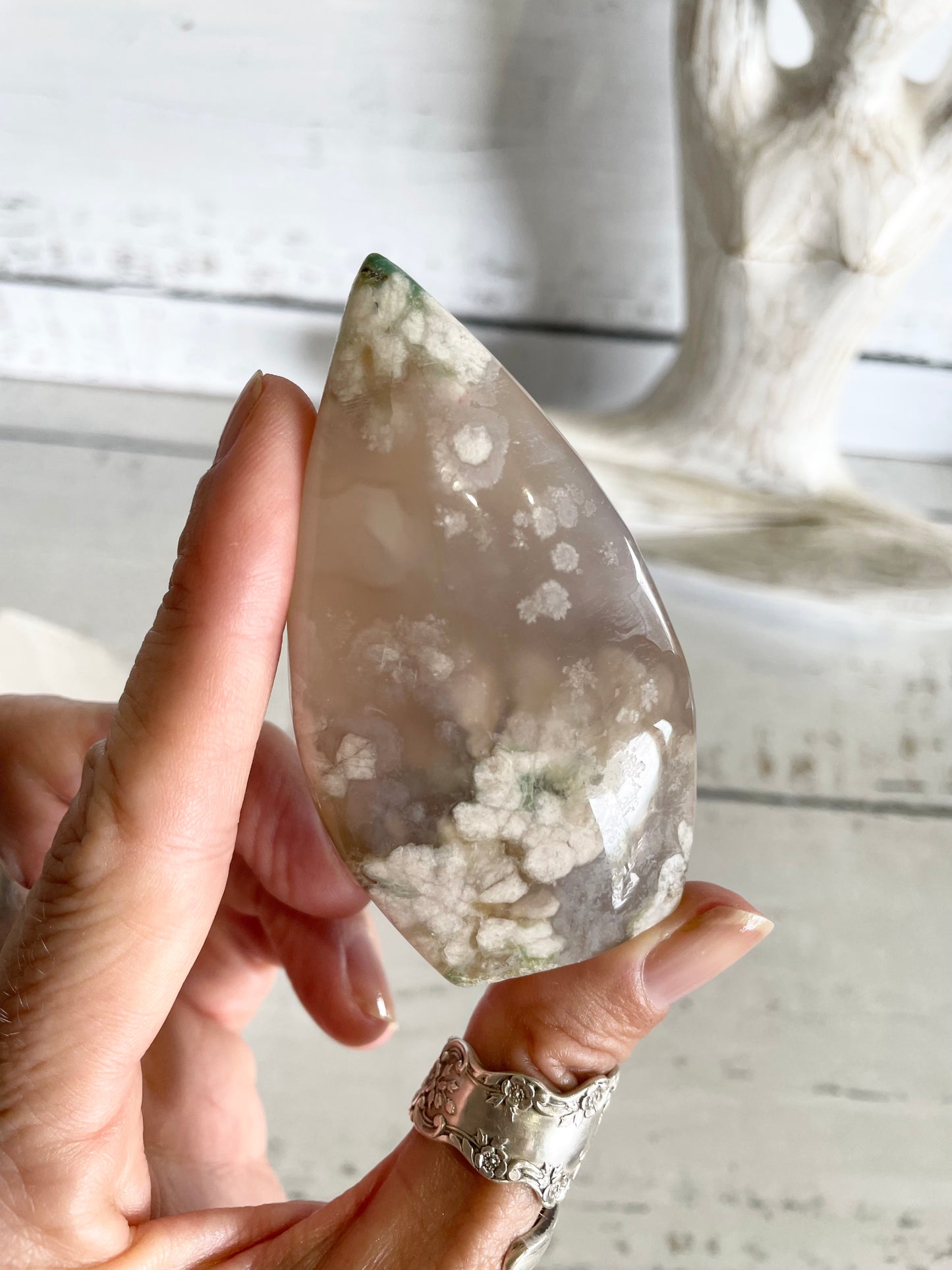 Green Flower Agate Dome