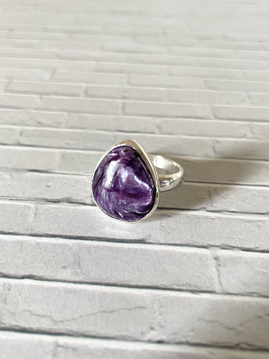 Charoite Silver Ring ~ size 8
