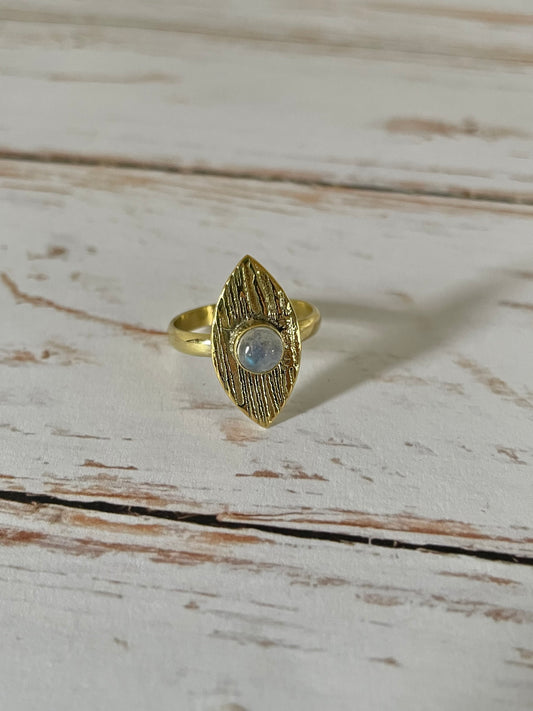 Rainbow Moonstone Brass Ring - Size 6