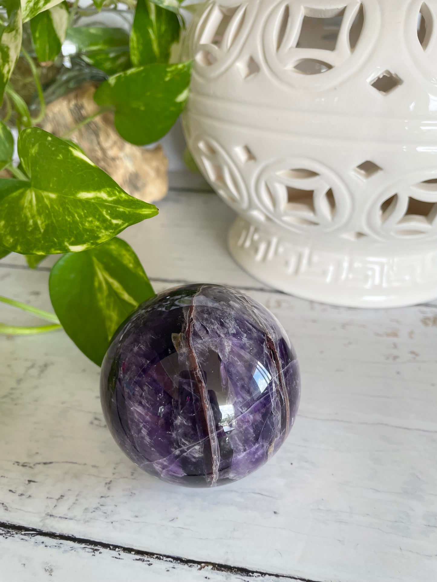 Chevron Dream Amethyst Sphere Includes Wooden Holder