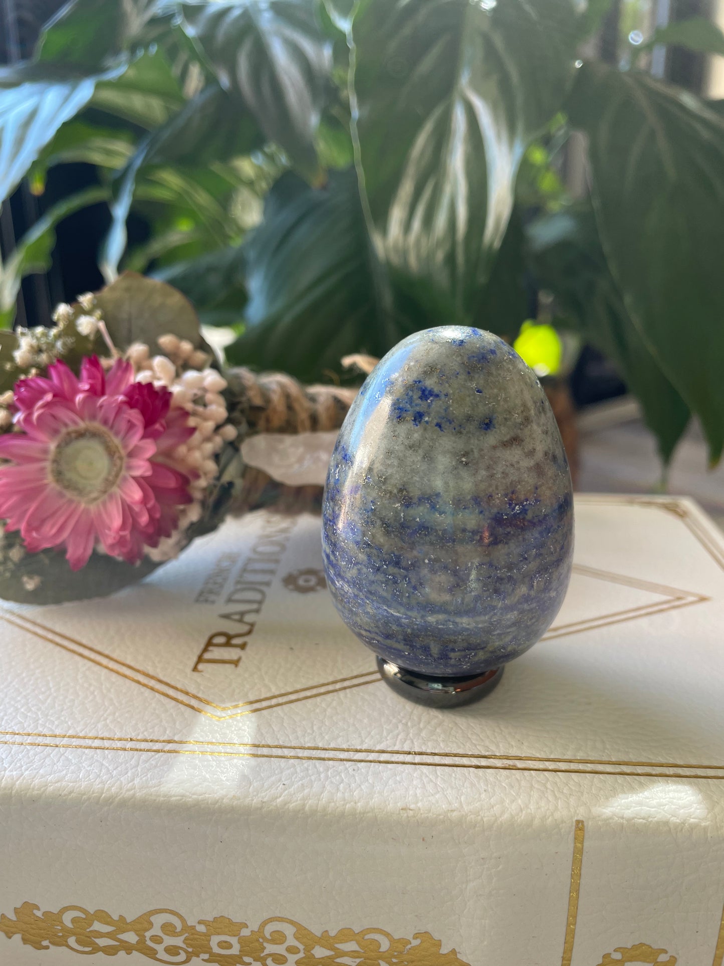 Lapis Lazuli Egg Includes Hematite Ring