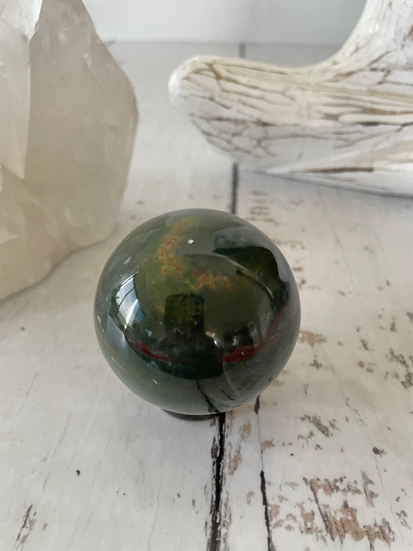 Bloodstone Sphere Includes Wooden Holder