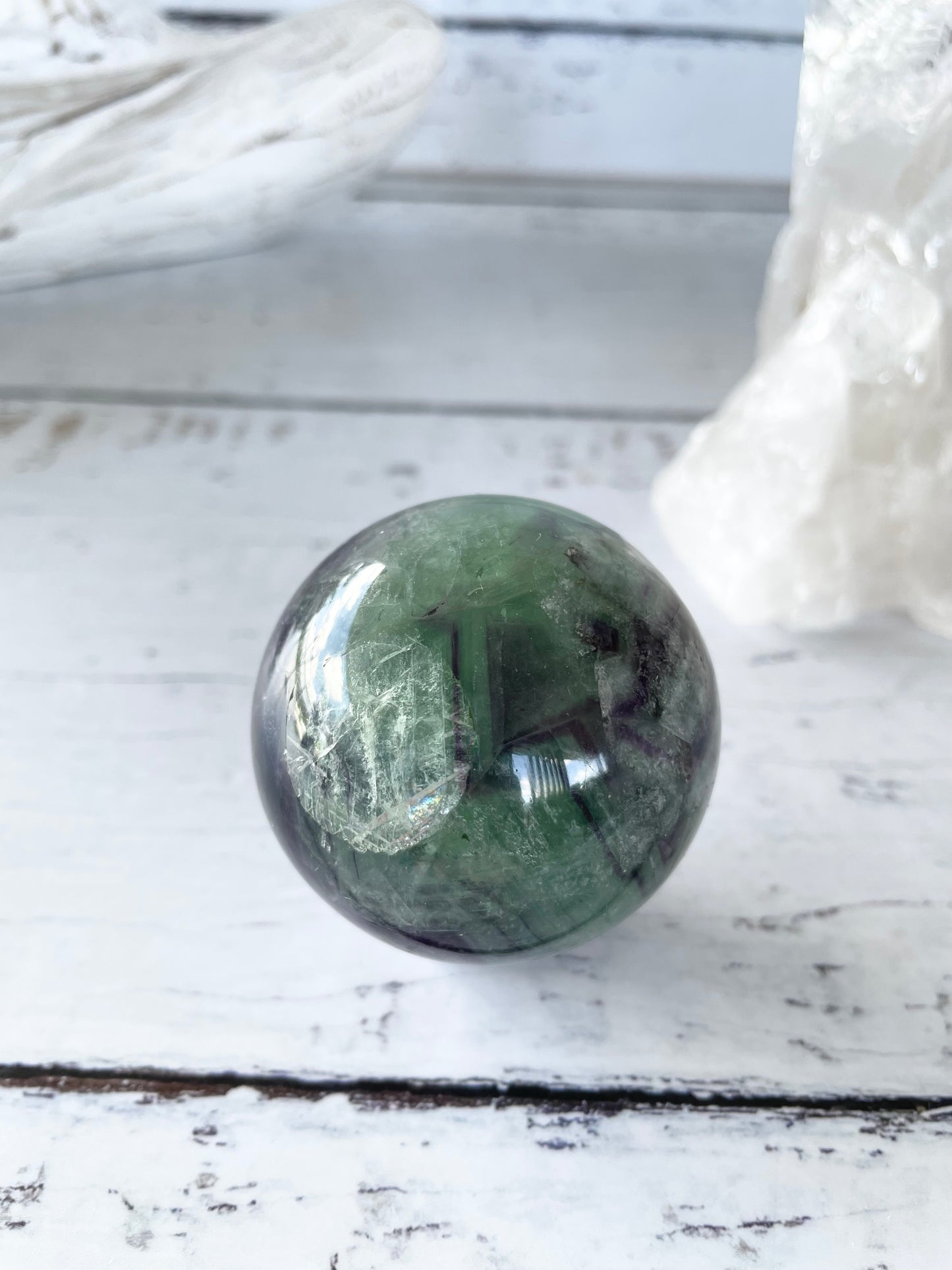 Rainbow Fluorite Sphere Includes Wooden Holder