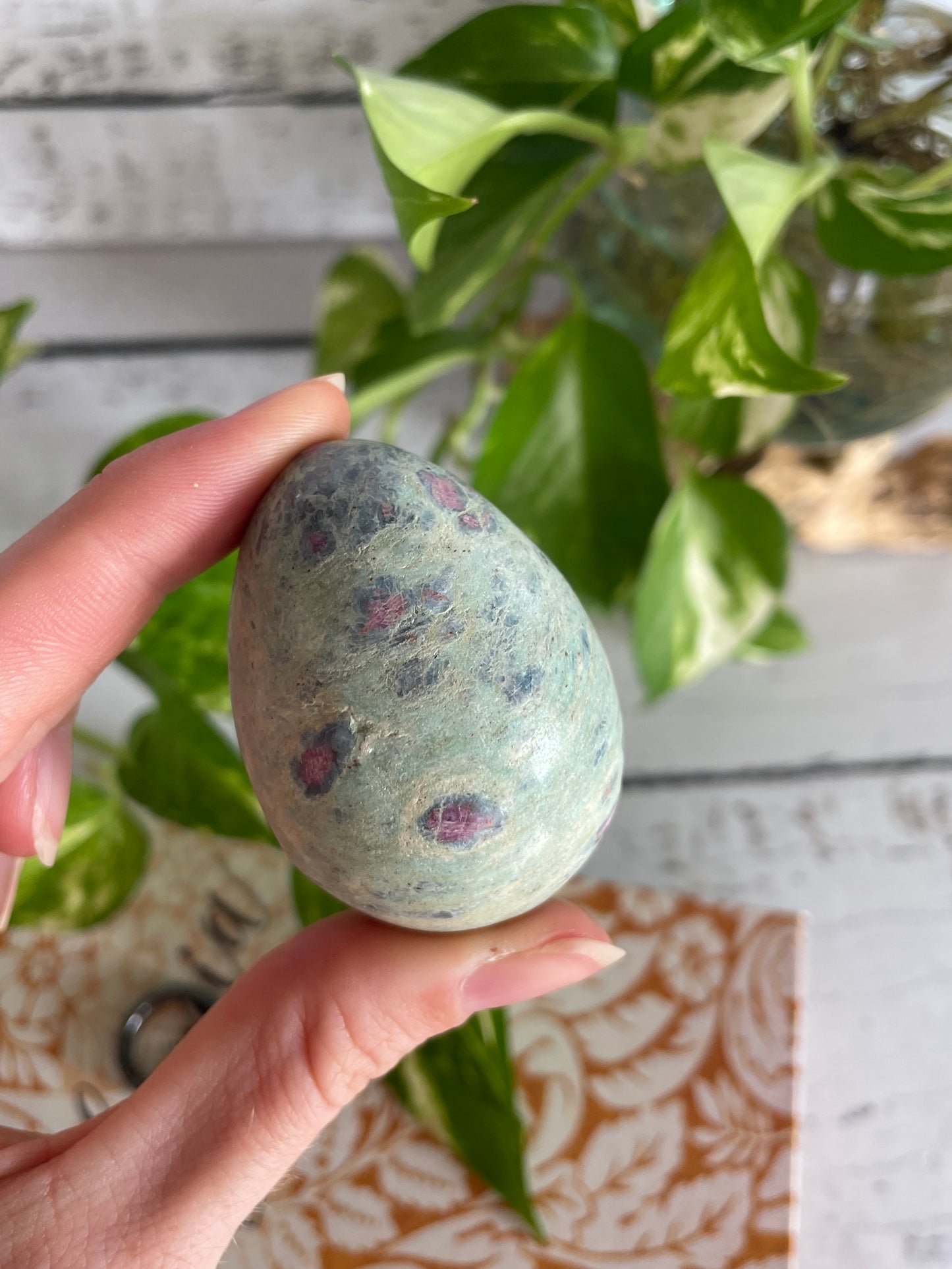 Ruby Fuchsite Egg Includes Hematite Ring