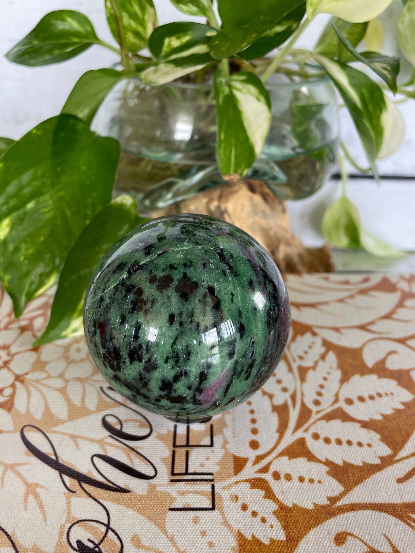 Ruby Zoisite Sphere Includes Wooden Holder