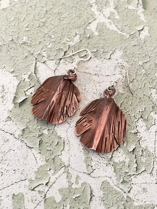 Copper Dangles ~ Monstera Leaf