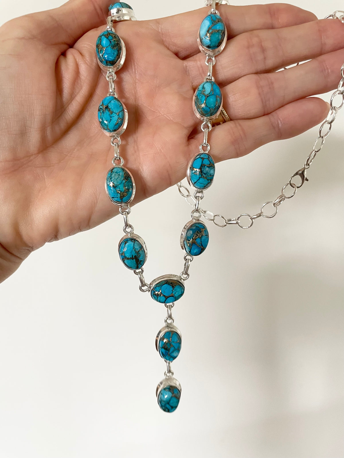 Blue Copper Turquoise Lariat Necklace