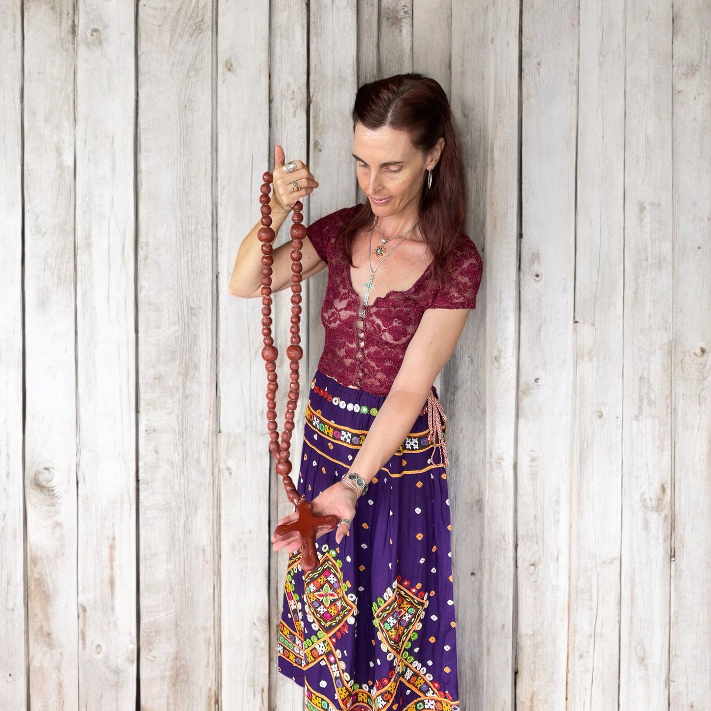 Mexican Pottery Rosary Beads