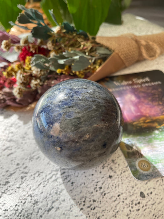 Sodalite Sphere Includes Wooden Holder