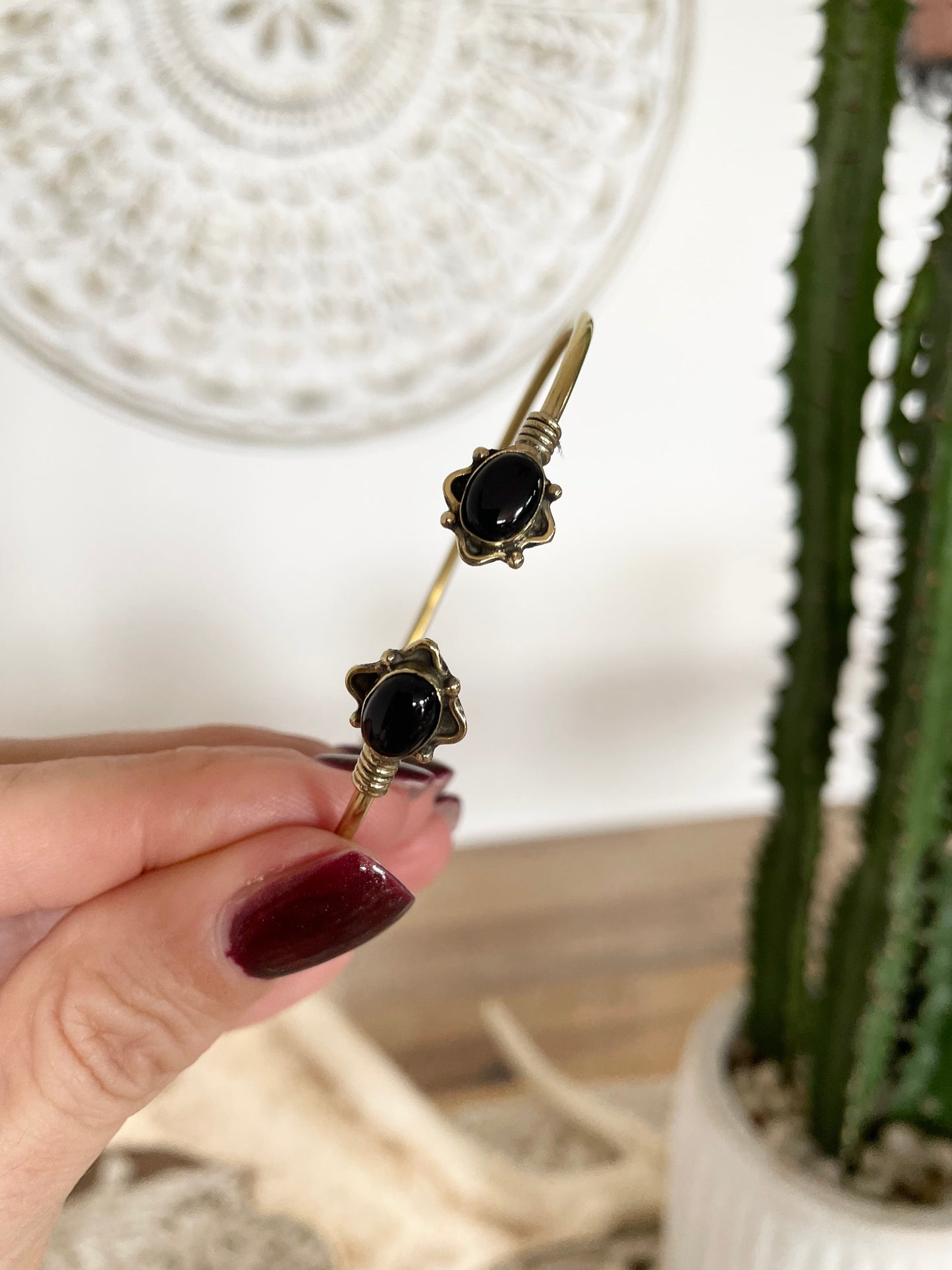 Black Onyx Brass Cuff ~ Adjustable