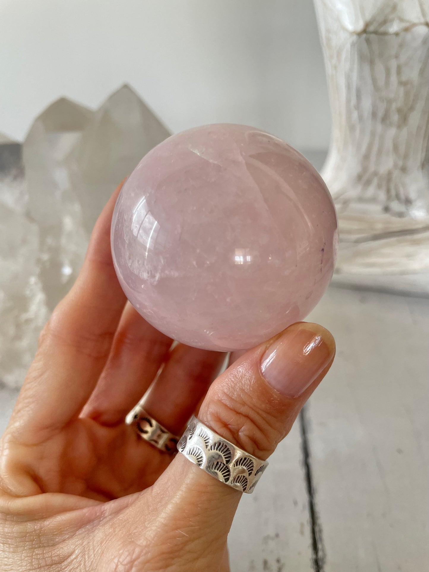 Rose Quartz Sphere Includes wooden holder