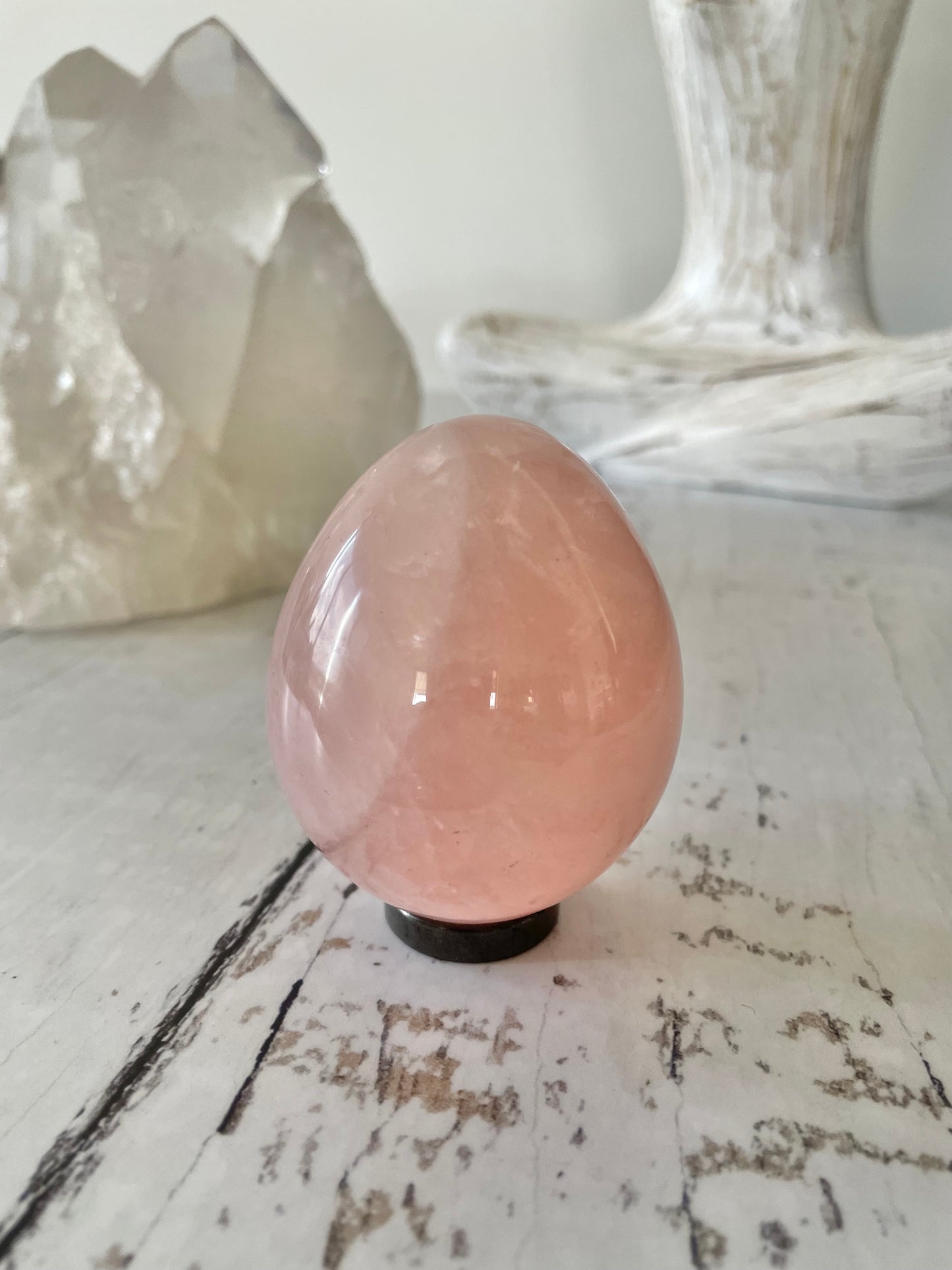 Rose Quartz Egg Includes Hematite Ring