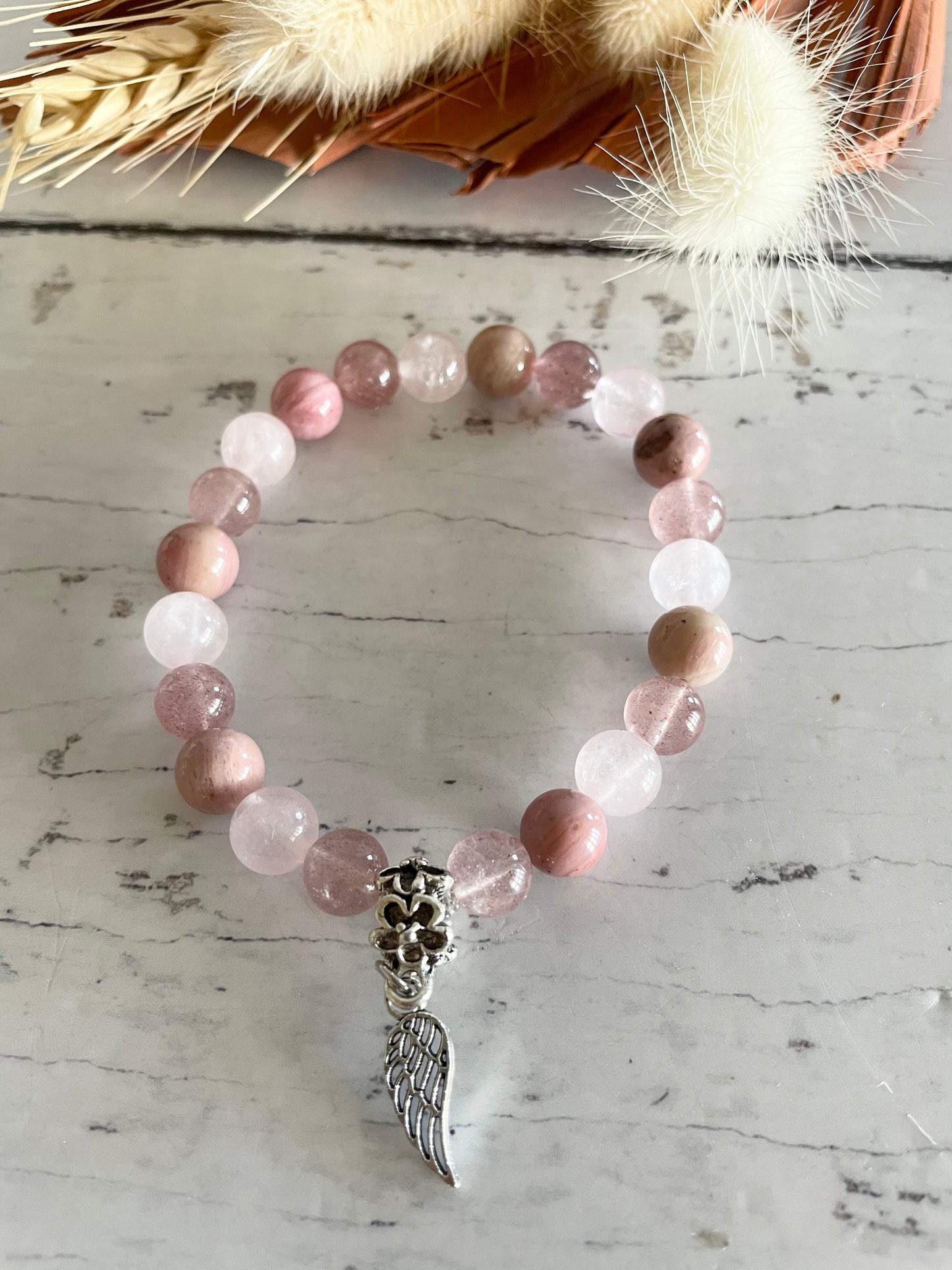 Rhodonite, Rose Quartz & Strawberry Quartz Healing Bracelet ~ Universal Love