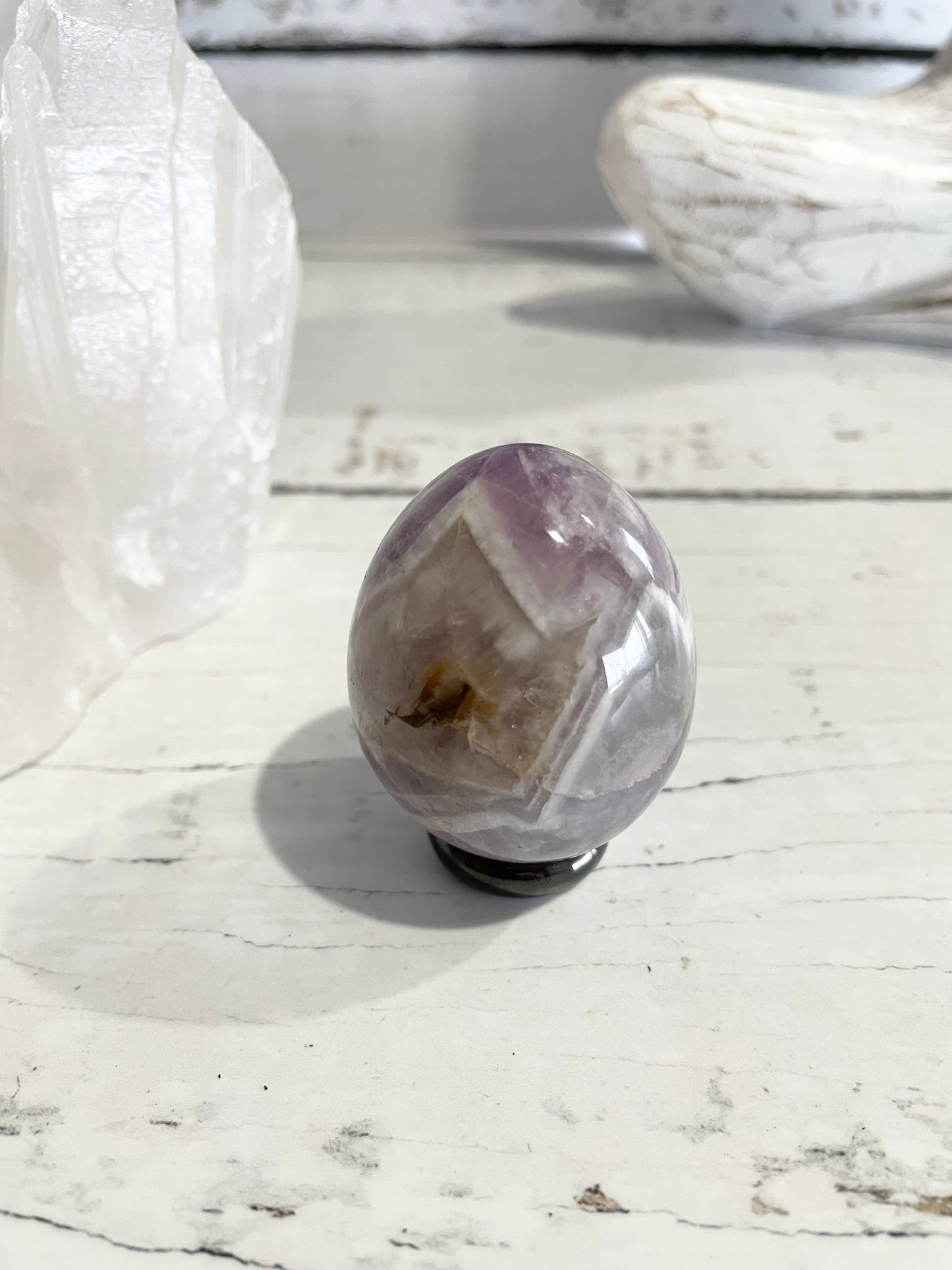 Chevron Dream Amethyst Egg Includes Hematite Ring