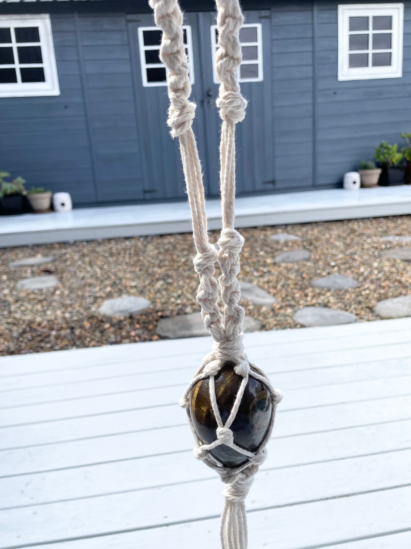 Made by Wayne Macrame Hanging - Tigers Eye