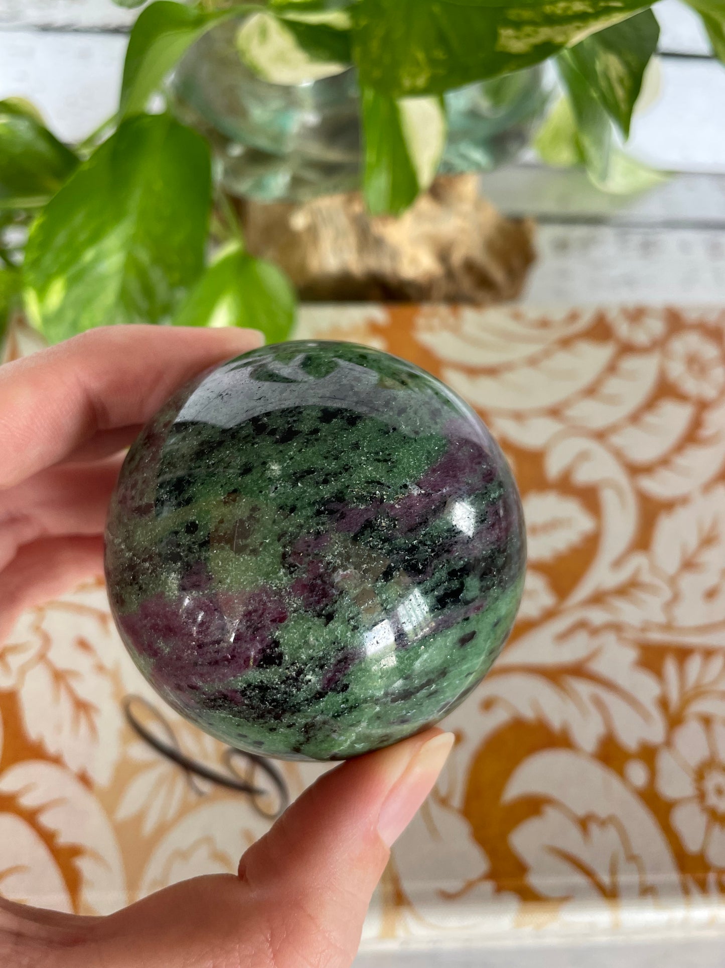 Ruby Zoisite Sphere Includes Wooden Holder