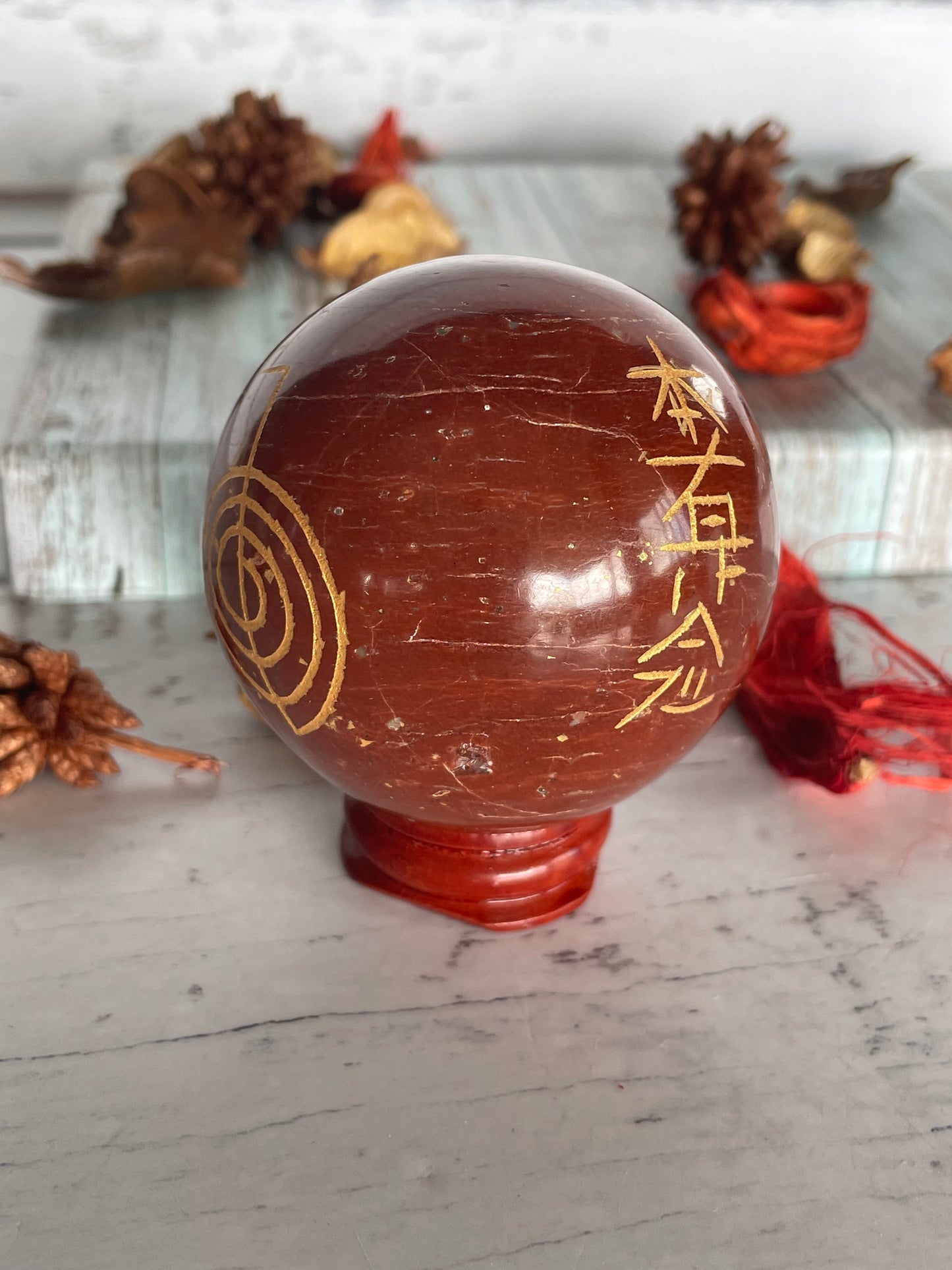 Red Jasper Reiki Sphere Includes Wooden Holder