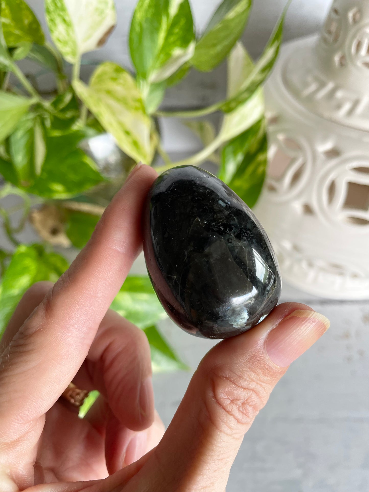 Larvakite Egg Includes Hematite Ring