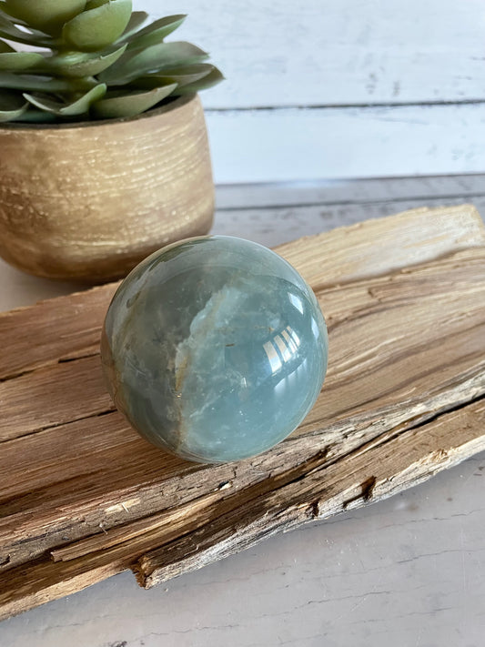 Blue Onyx Sphere Includes Wooden Holder