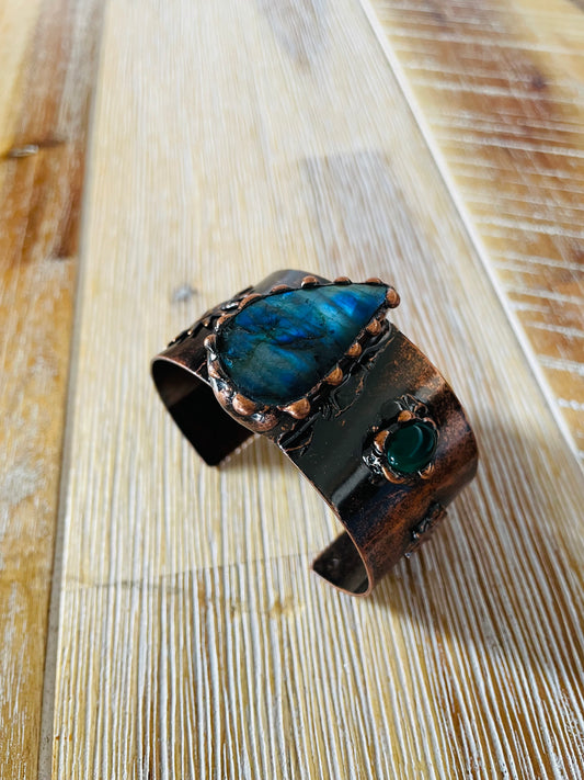 Electroplated Copper Cuff ~ Labradorite/Green Onyx