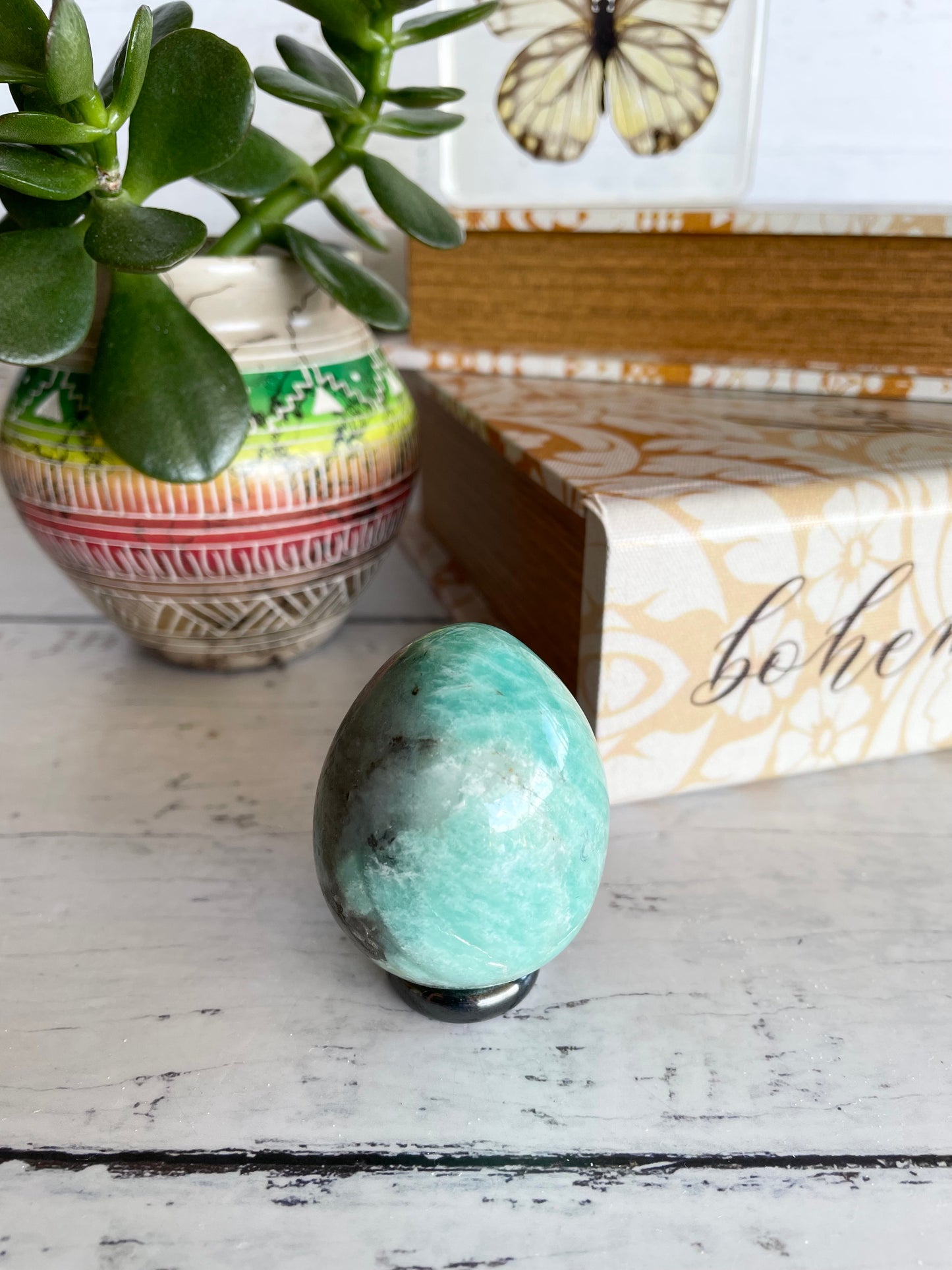 Amazonite Egg Includes Hematite Ring