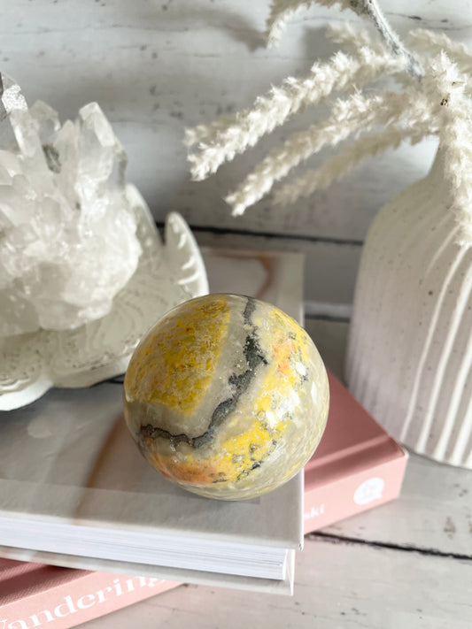 Bumble Bee Jasper Sphere Includes Holder