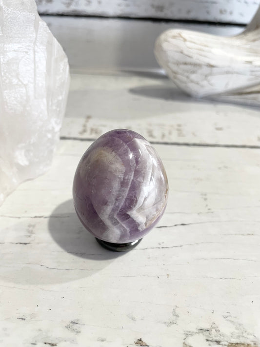 Chevron Dream Amethyst Egg Includes Hematite Ring