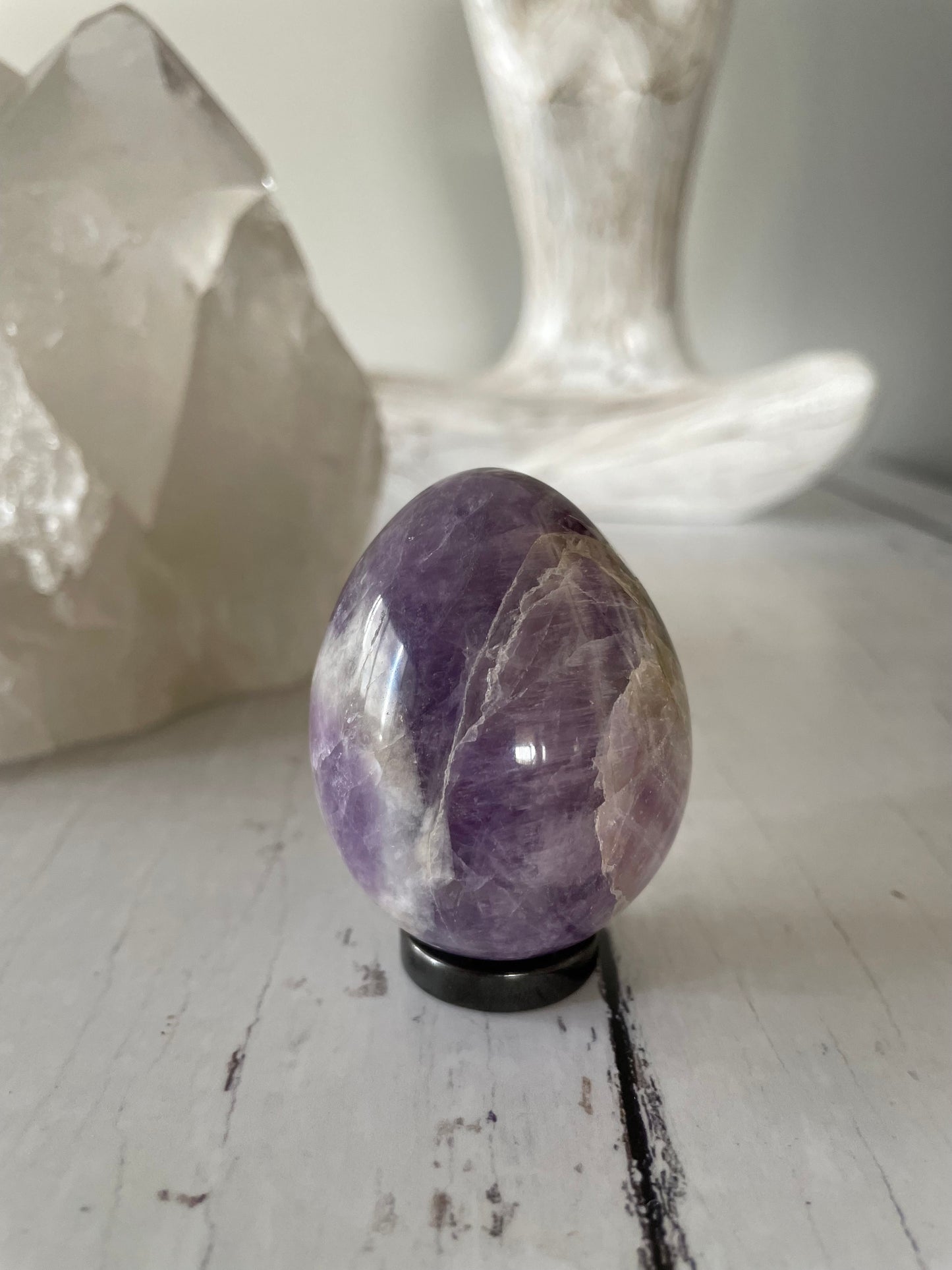 Chevron Dream Amethyst Egg Includes Hematite Ring