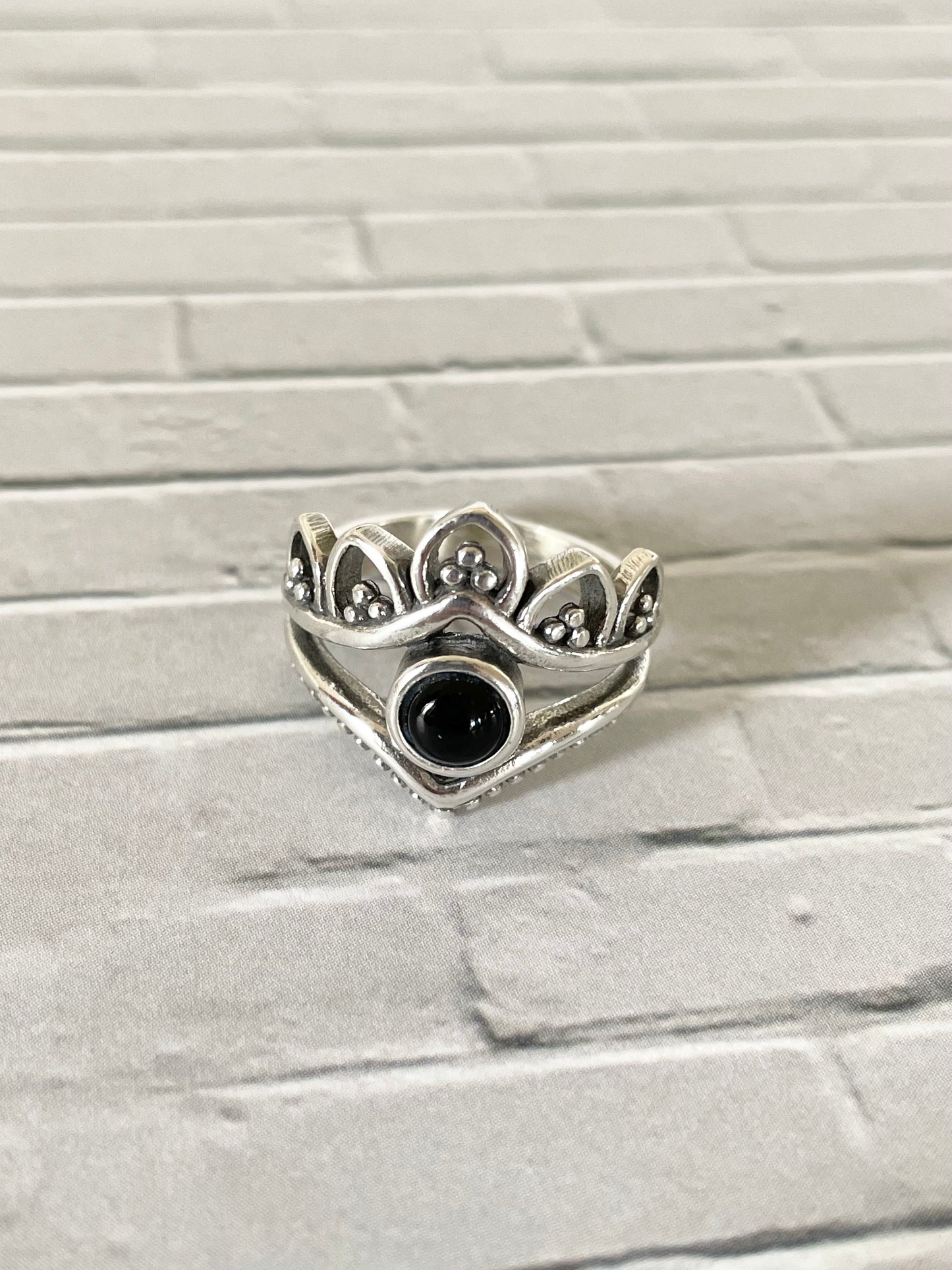 Black Onyx Lotus Ring - size 7