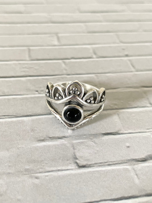 Black Onyx Lotus Ring - size 7