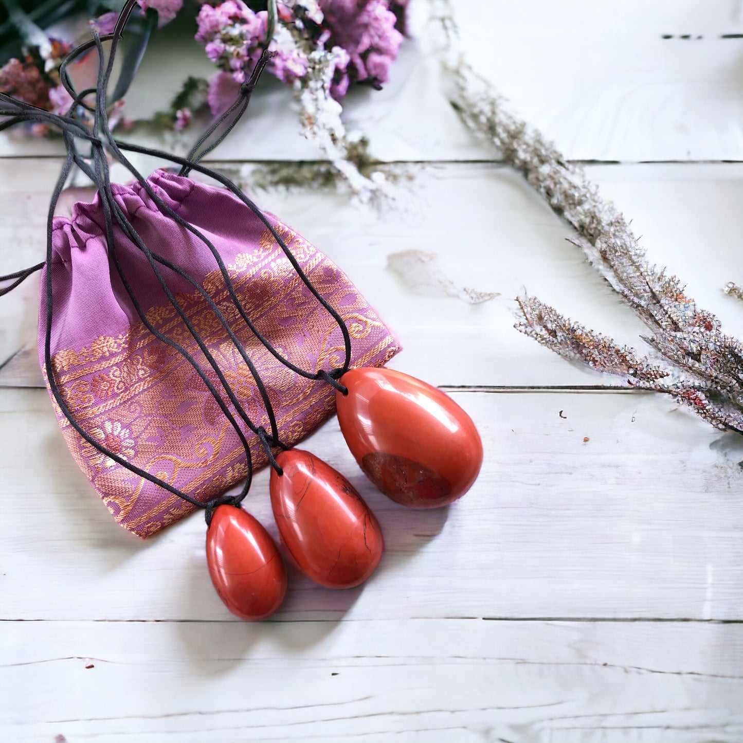 Yoni Eggs ~ Red Jasper Set of 3 with Sari pouch