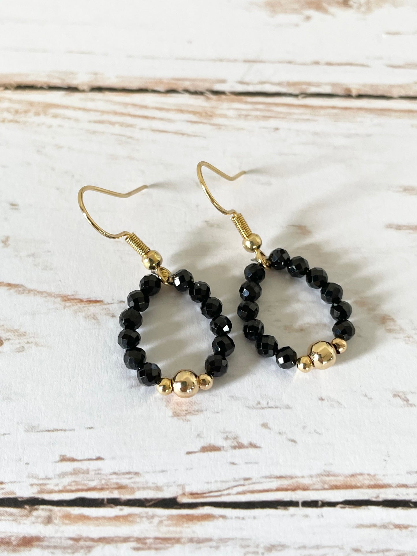 18K Gold Electroplated Hoops - Black Tourmaline - Made by Wayne