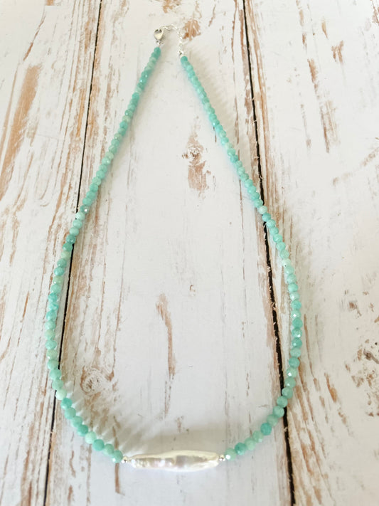 Sterling Silver Faceted Amazonite & Pearl Choker