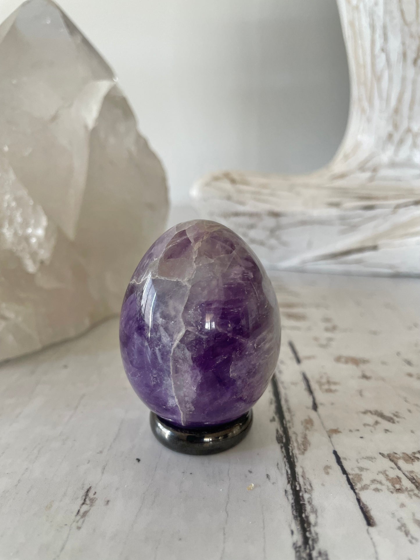 Chevron Dream Amethyst Egg Includes Hematite Ring