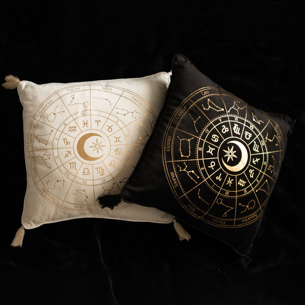 Astrology Wheel Black Velvet Square Cushion