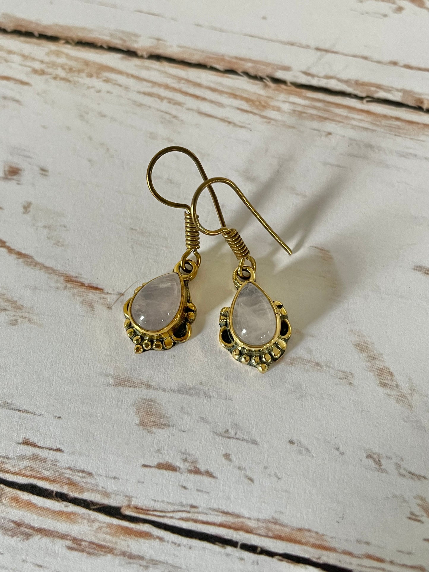 Rose Quartz Brass Dangles