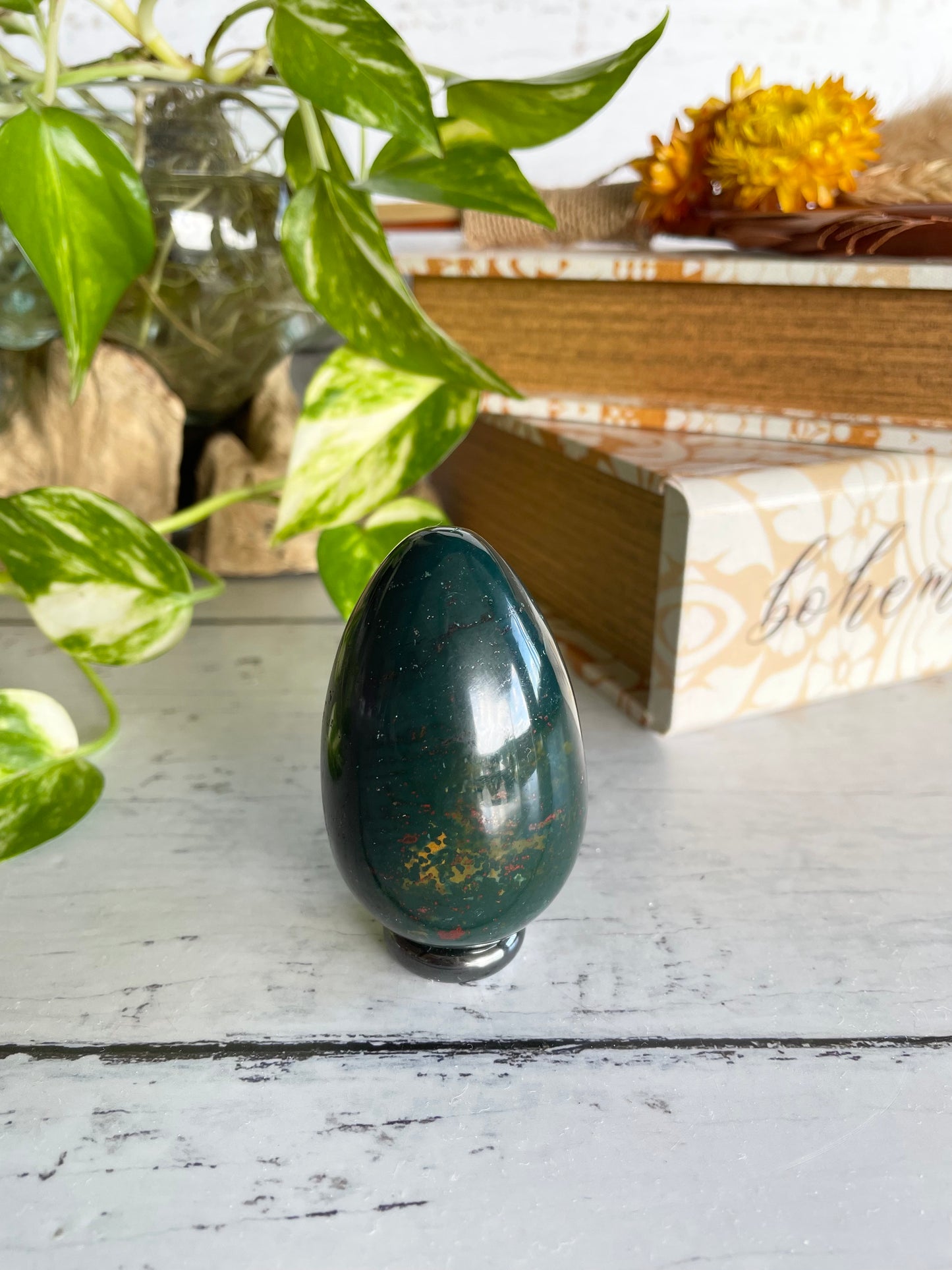 Bloodstone Egg Includes Hematite Ring