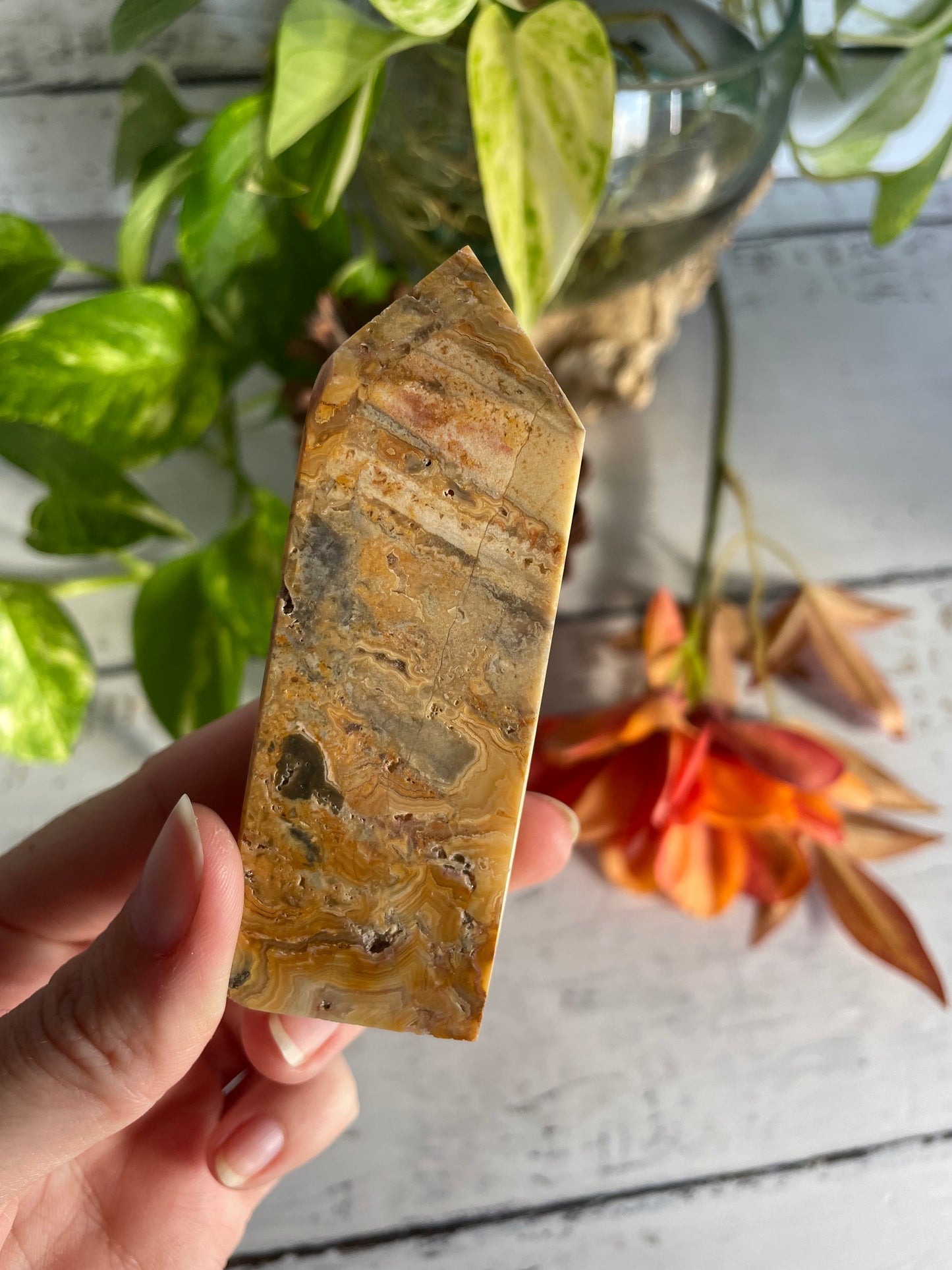 Golden Crazy Lace Agate Obelisk