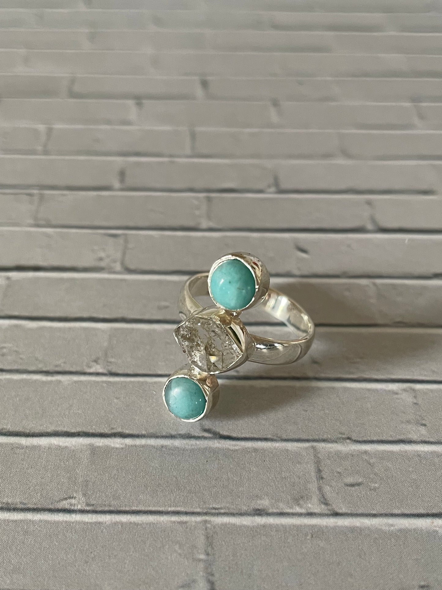 Amazonite /Herkimer Ring ~ Size 6.5-7