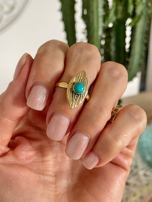 Turquoise Brass Ring - Size 7