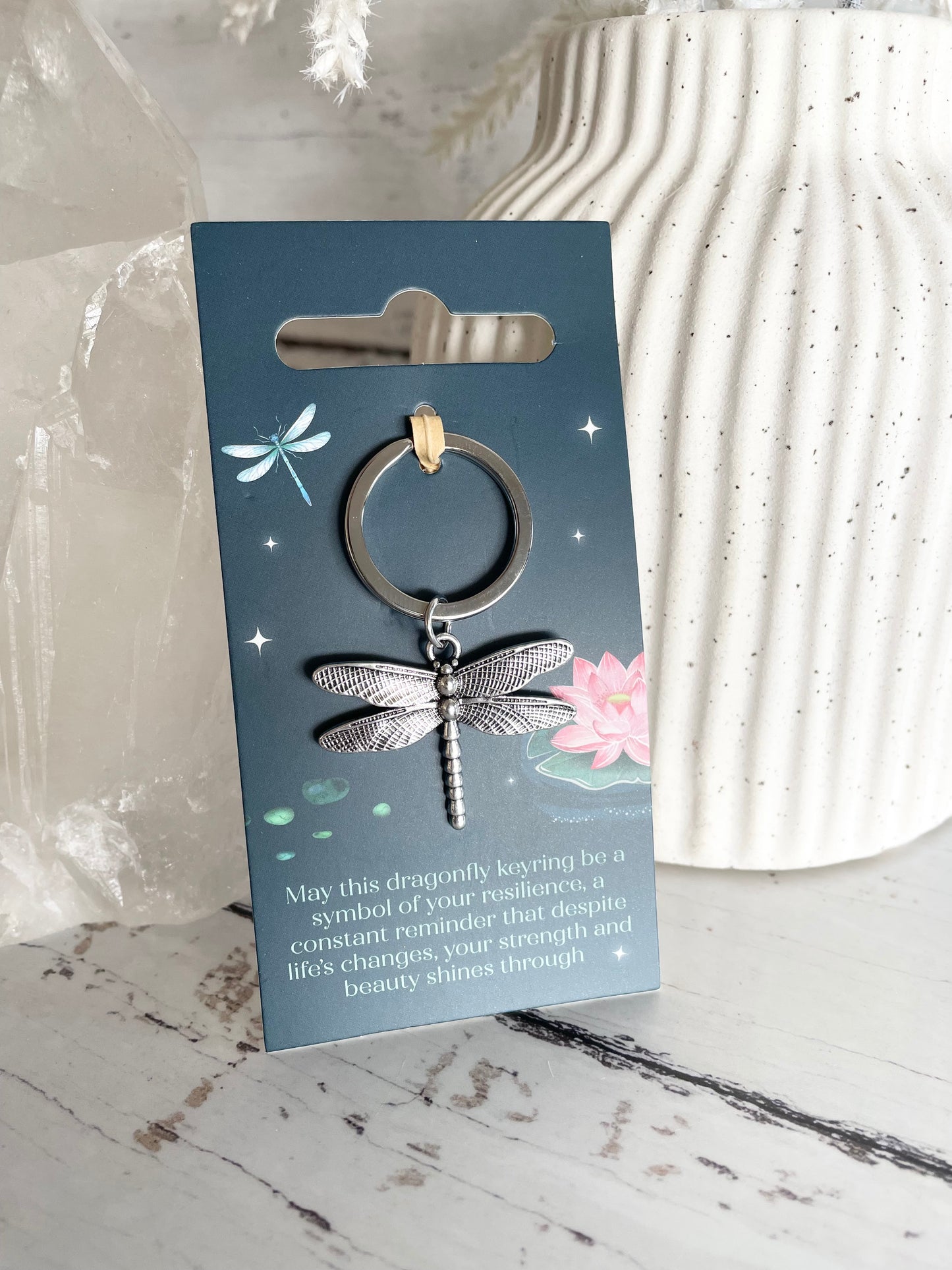 Dragonfly Silver Keychain