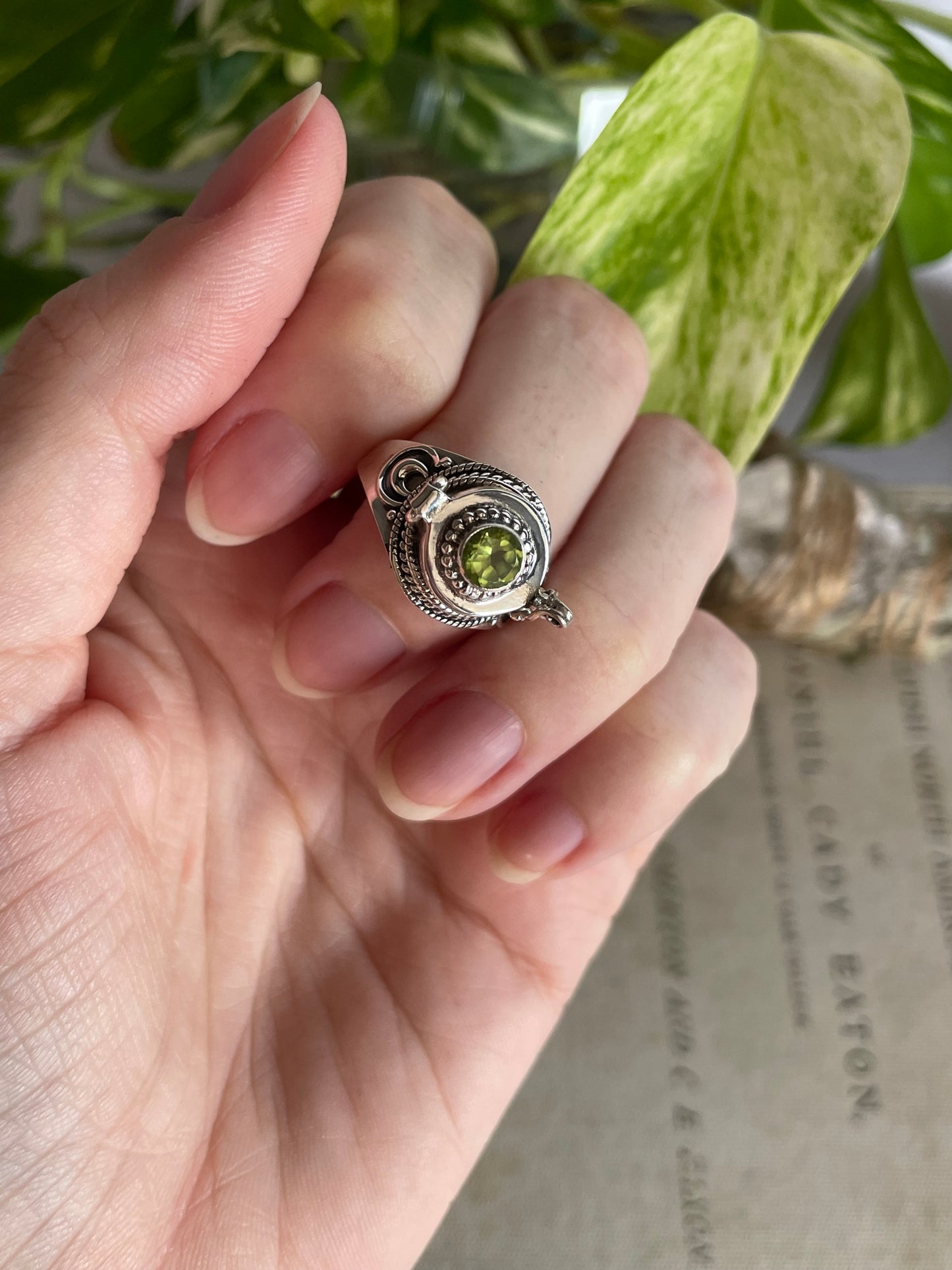 Poison Locket Silver Ring ~ Peridot