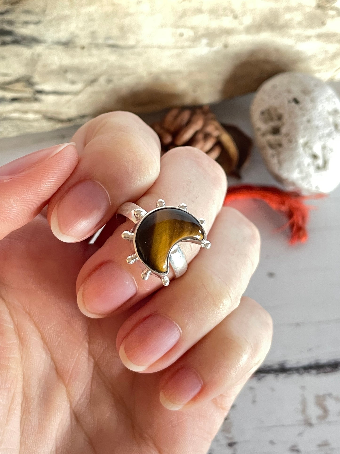 Golden Tigers Eye Silver Ring