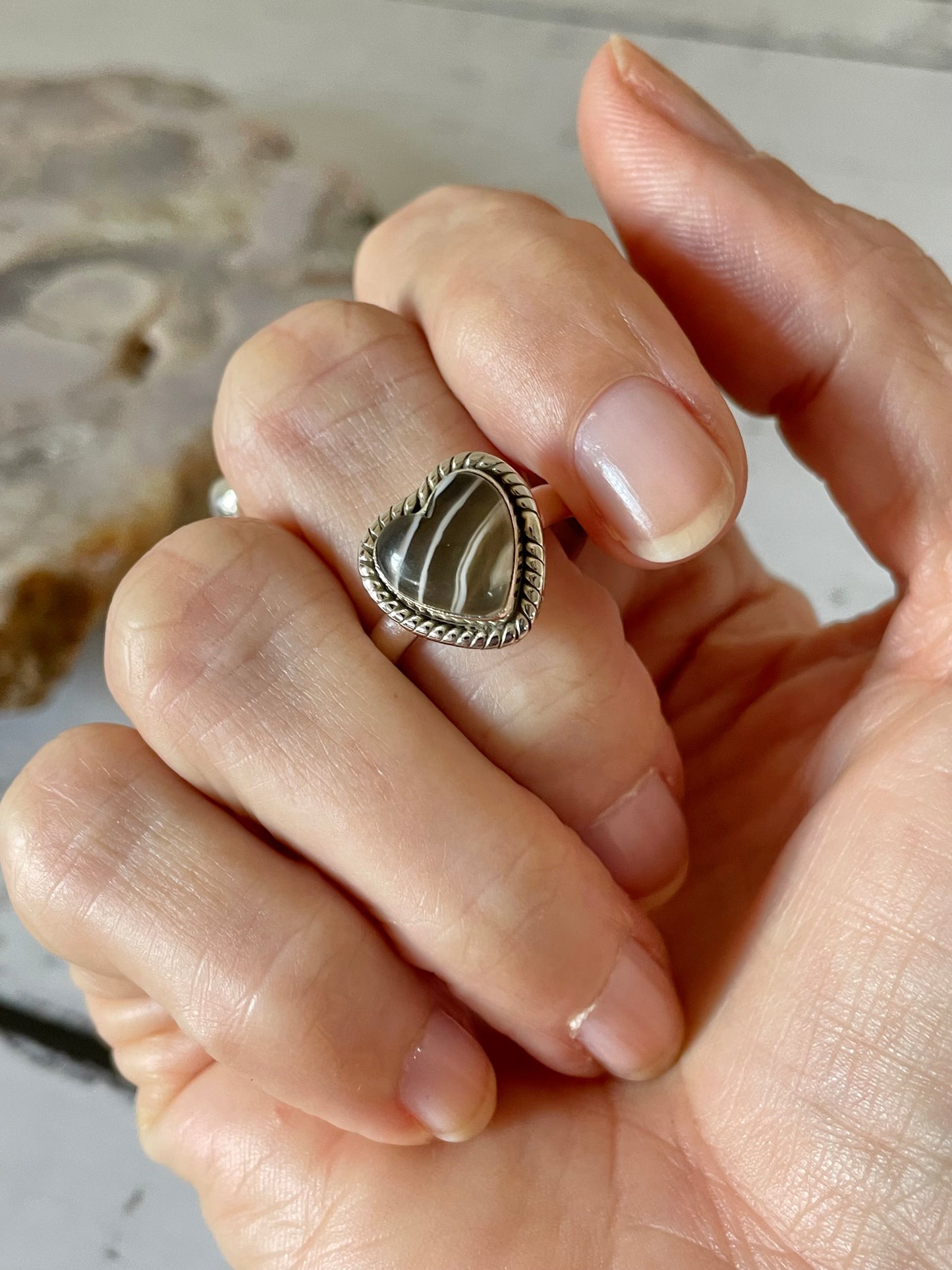 Botswana Agate Ring ~ adjustable size 8-9