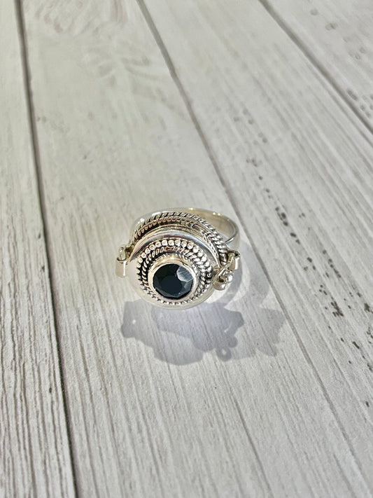 Black Onyx ~ Poison Locket Ring ~ size 8