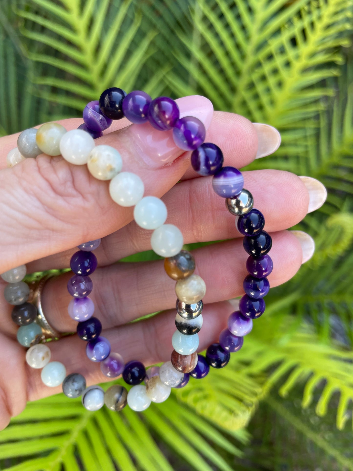 Double Stacker Bracelets - Purple Agate/Mixed Amazonite