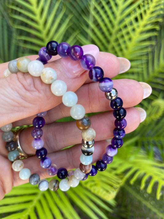 Double Stacker Bracelets - Purple Agate/Mixed Amazonite