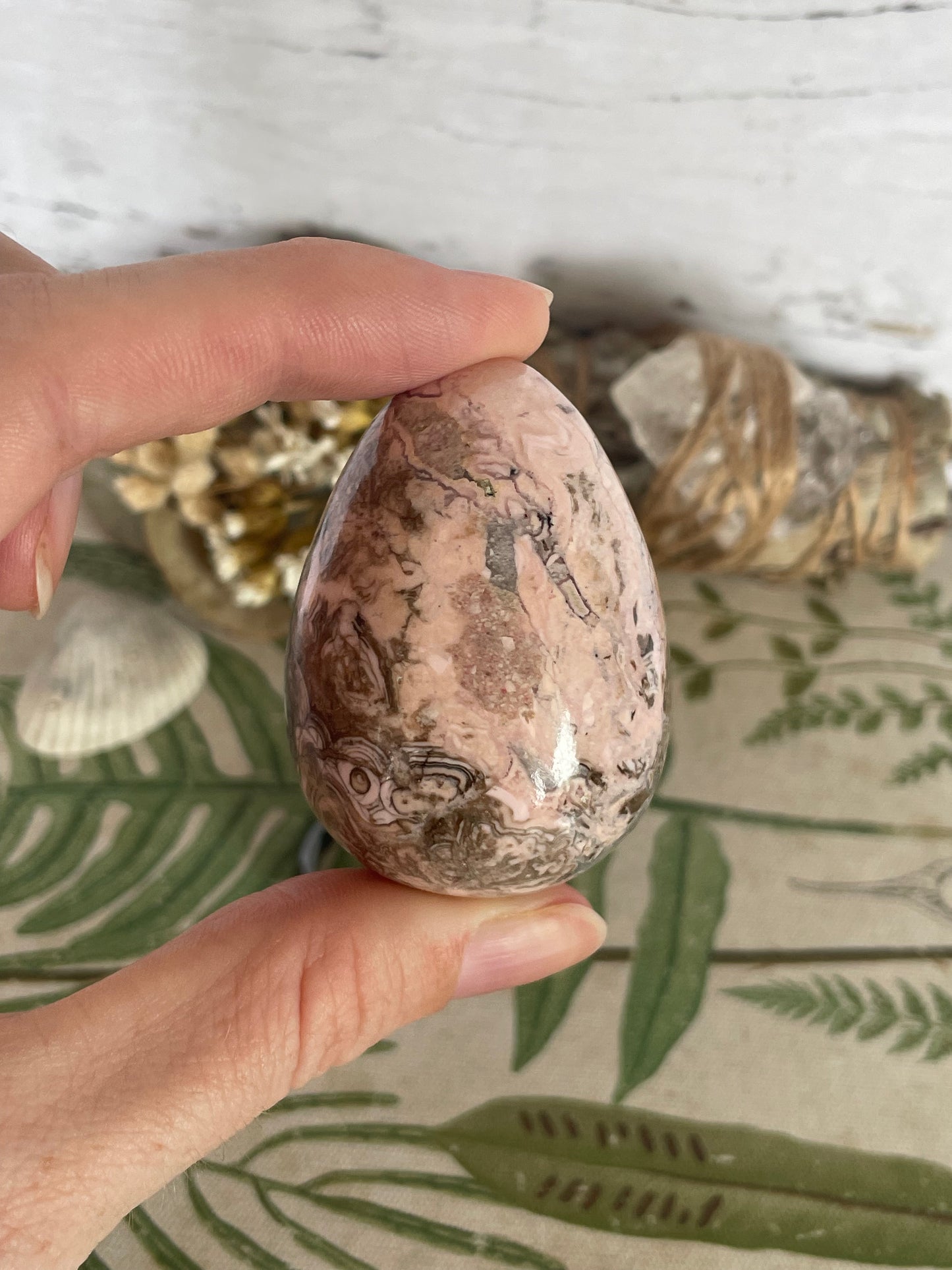 Rhodochrosite Egg Includes Hematite Ring